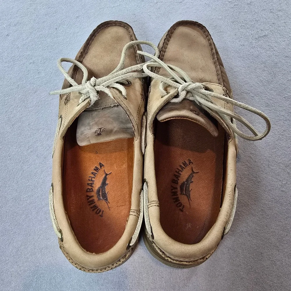 Tommy Bahama Boat Shoes Clove Brown Leather Moc Toe Deck Shoes TB-238 Size 7M